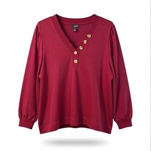 NWT Erika Women's Burgundy Button-Accent Blouse